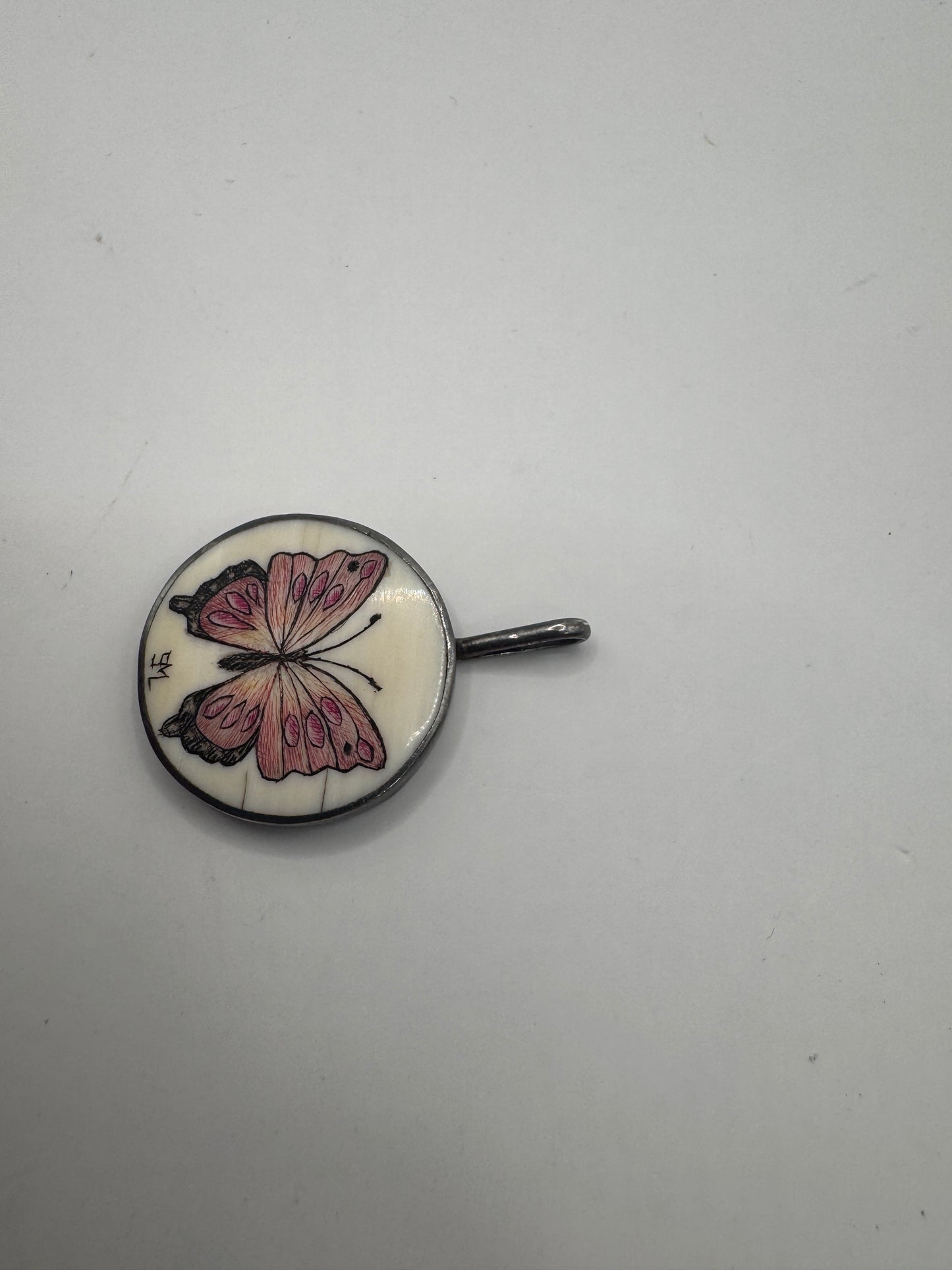 Vintage Sterling Silver Butterfly Pendant – Hand-Painted