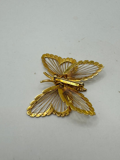 Vintage MONET Butterfly Brooch – Gold Tone Wire Wing Designer Pin 2” x 1.5”