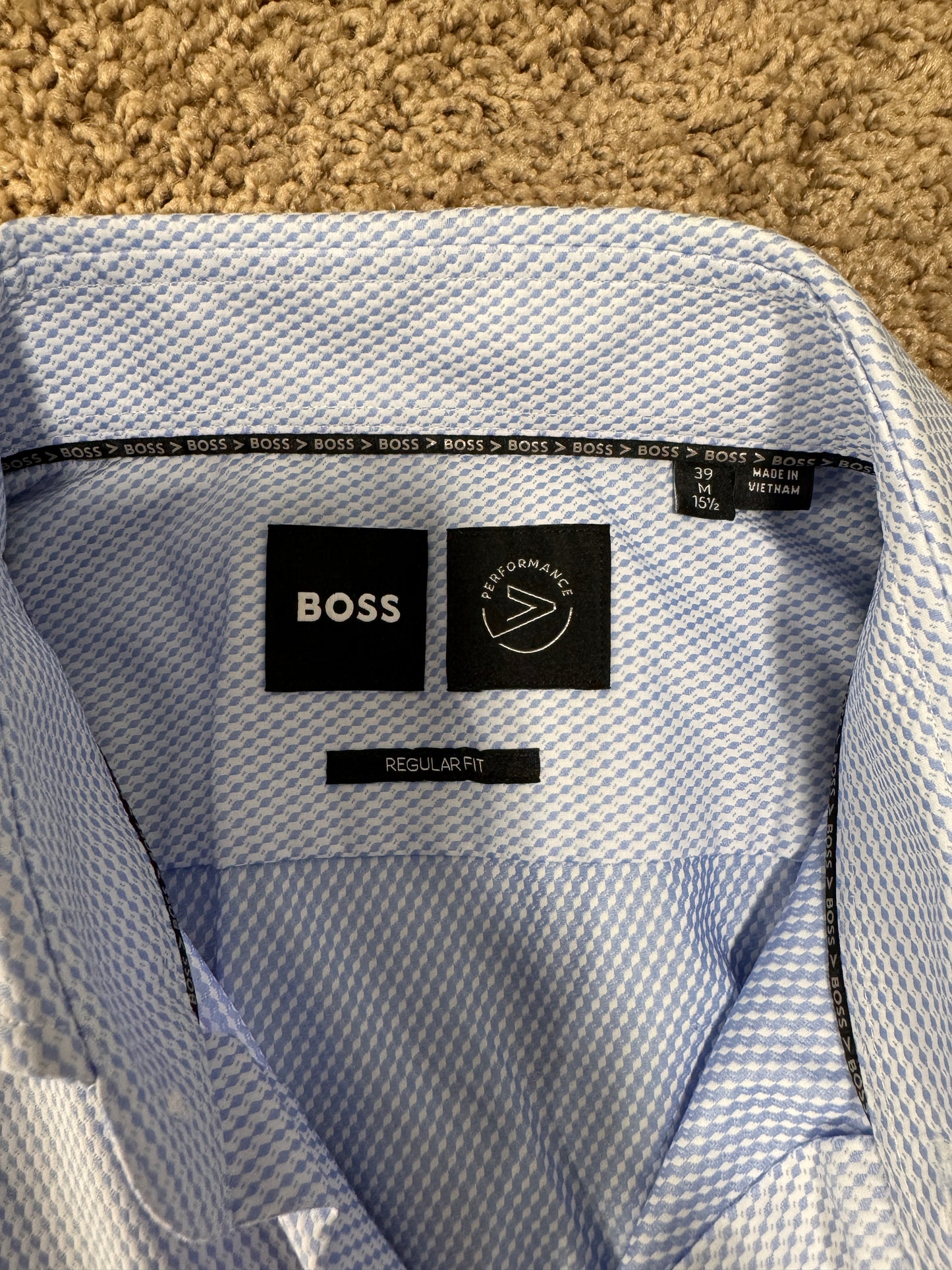 BOSS Men’s Dress Shirt – Size M (15 1/2), Light Blue Microprint