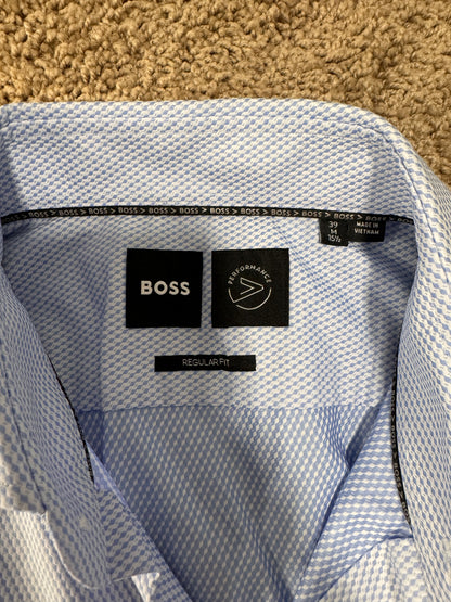 BOSS Men’s Dress Shirt – Size M (15 1/2), Light Blue Microprint
