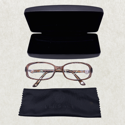 Versace Eyeglasses Frame Mod. 3149-B 934 – 52-17 130, Brown Striped Rectangle (Prescription Lenses Installed)