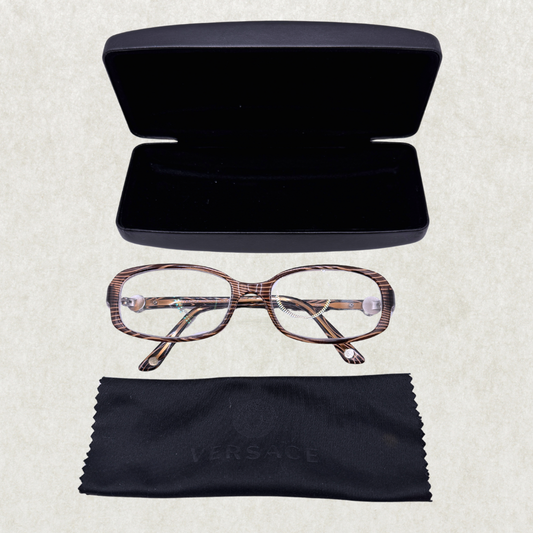 Versace Eyeglasses Frame Mod. 3149-B 934 – 52-17 130, Brown Striped Rectangle (Prescription Lenses Installed)