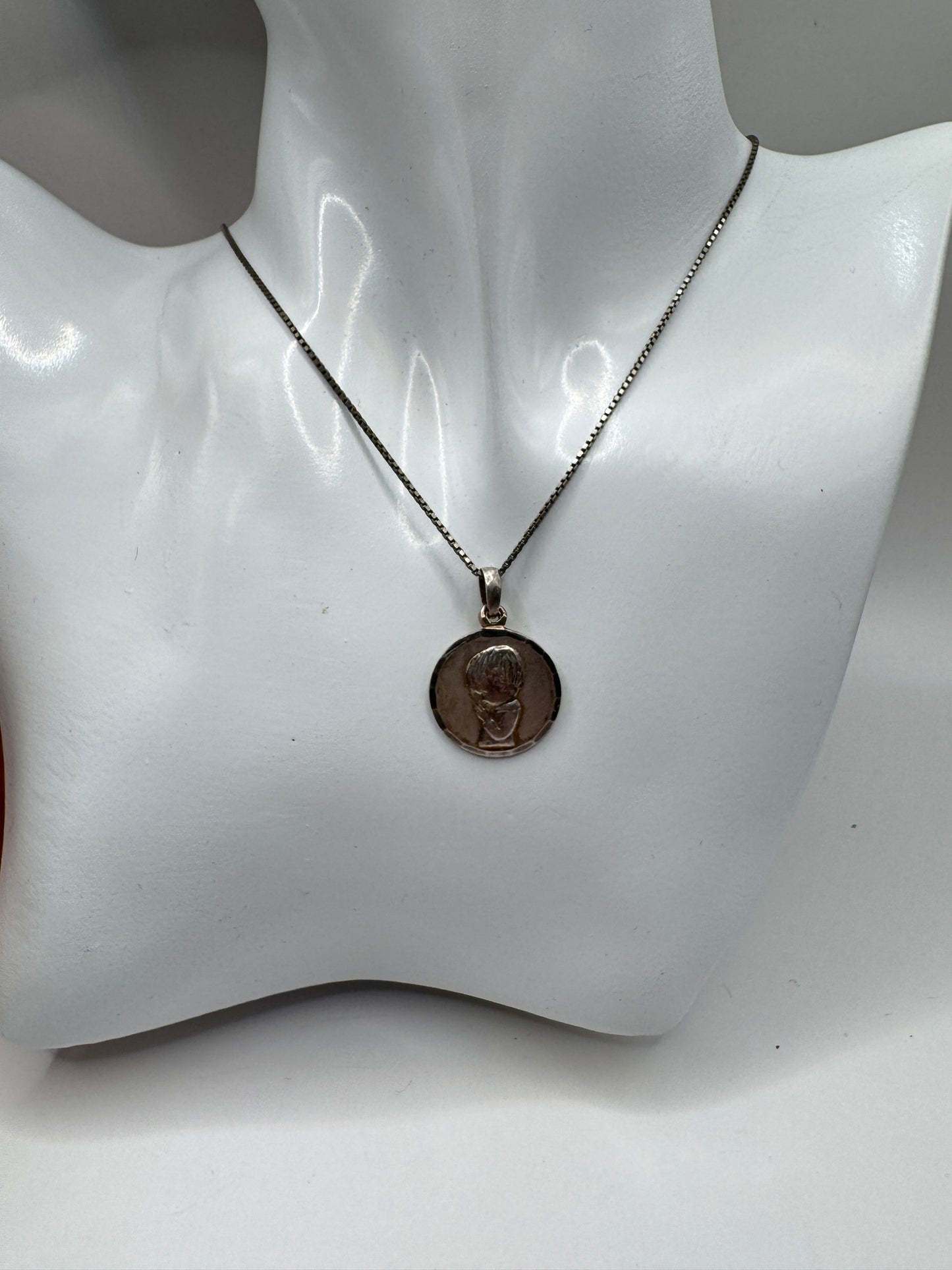 Vintage Sterling Silver Pendant Necklace – 15” Chain, Oval Cameo-Style Medallion