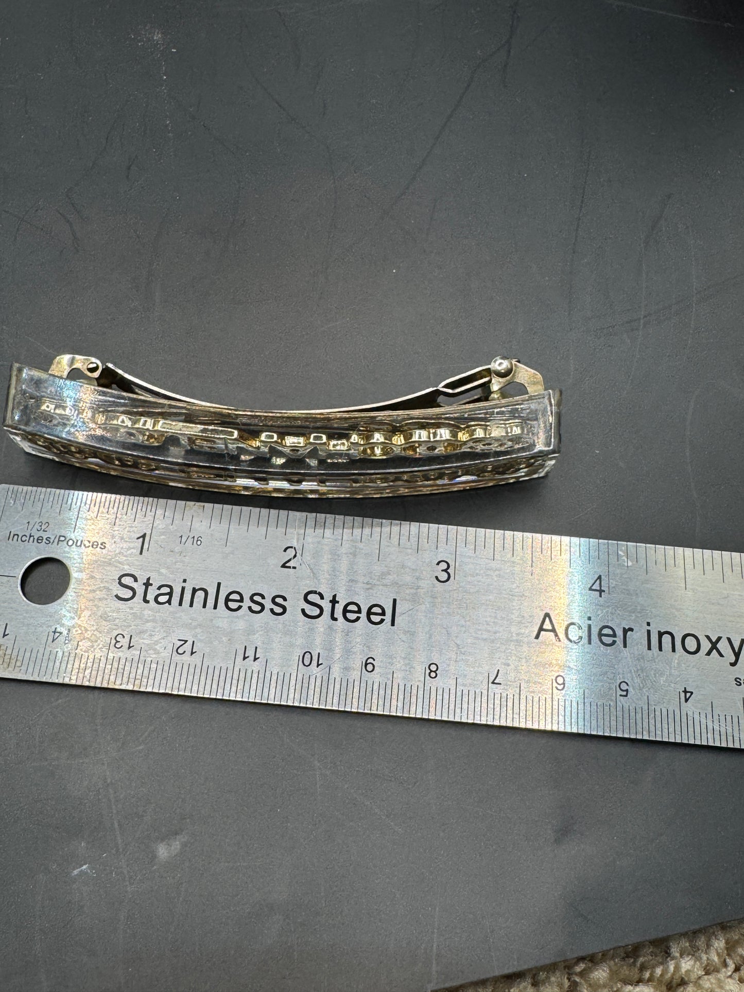 Vintage CHANEL Barrette Hair Clip – Gold Tone Logo Lucite Barrette – Late 1970s / Early 1980s – Made in France – Rare Collectible