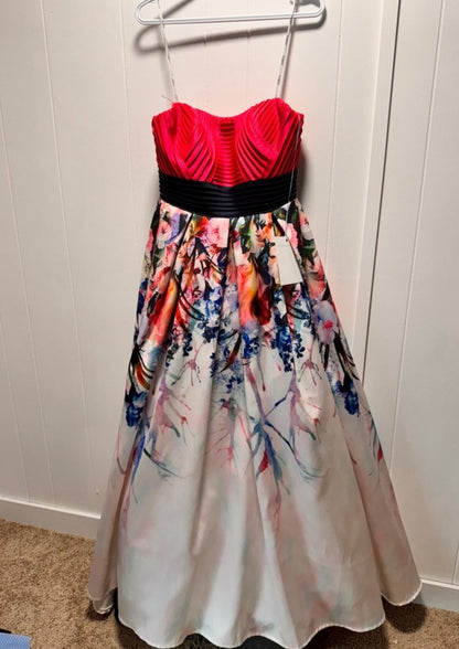 Paris Mon Cheri Pink Floral Strapless Gown – Size 14 Prom, Bridesmaid & Formal Dress