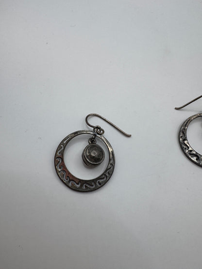 Vintage Israel OR Paz Sterling Silver 925 Hammered Pearl Circle Earrings – Excellent Condition