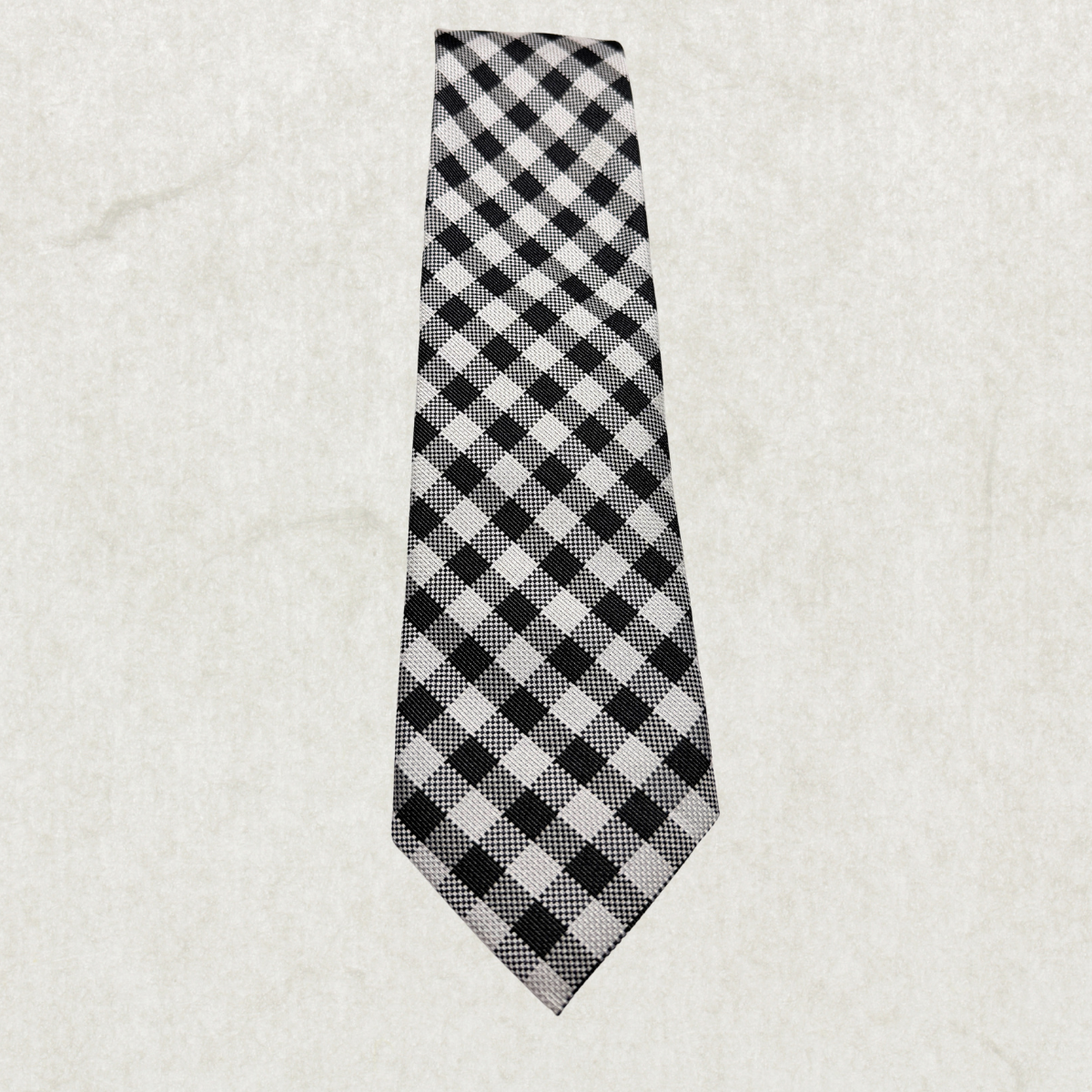 Black Brown 100% Silk Tie – Black & White Checkered, 59” x 3.5”
