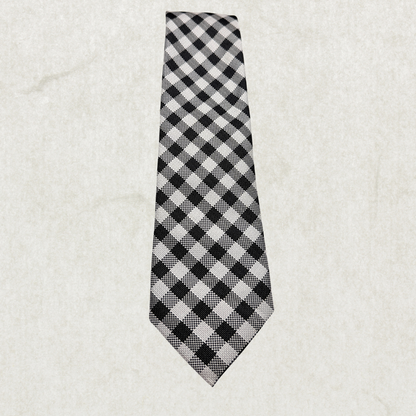 Black Brown 100% Silk Tie – Black & White Checkered, 59” x 3.5”