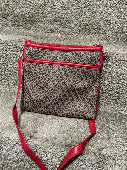 Vintage DKNY Active Crossbody Bag – Monogram Print Red Trim Purse 9.5” x 10”