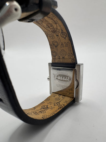 Fossil JR-9519 Women’s Watch – Square Silver-Tone Case & Black Leather Strap