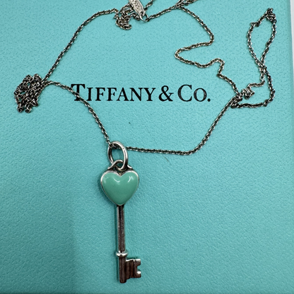Tiffany & Co. Sterling Silver Heart Key Necklace – Turquoise Enamel