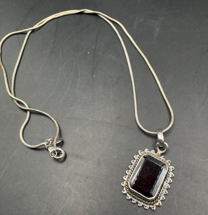 Vintage 925 Silver Ruby Pendant Necklace