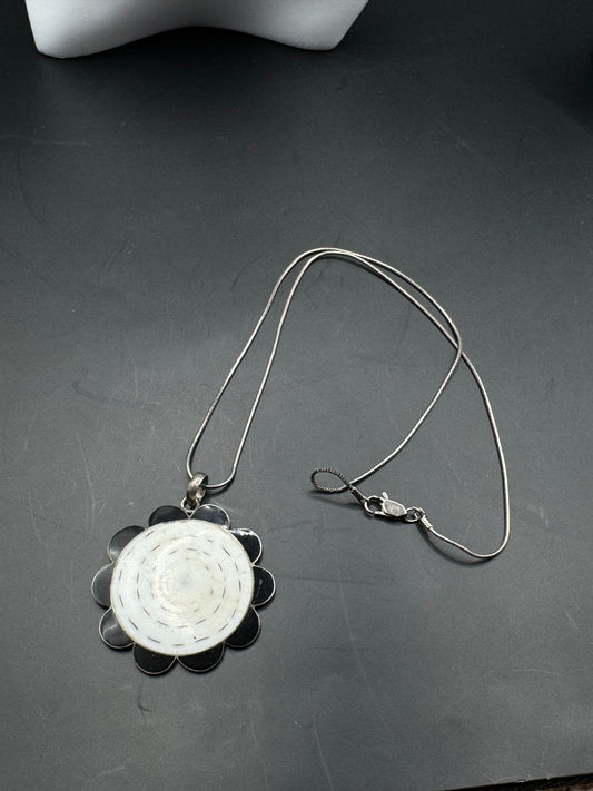 Vintage Sterling Silver Large Floral Pendant Necklace – 20” Chain, Statement Piece