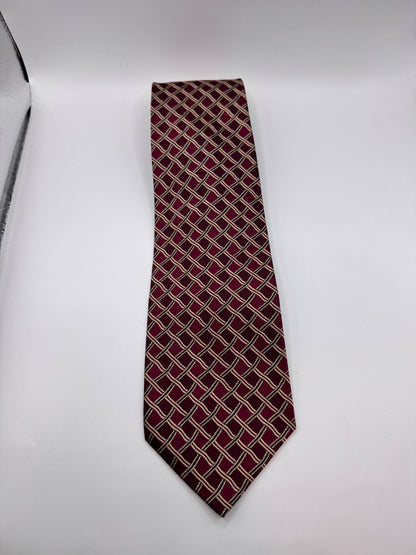 Vintage Hugo Boss Silk Tie – 100% Silk, Burgundy Geometric Pattern