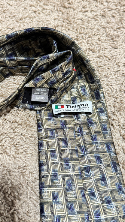 Vintage Taziano Milano Tie – Geometric Pattern, 100% Silk, Made in Italy, 58”