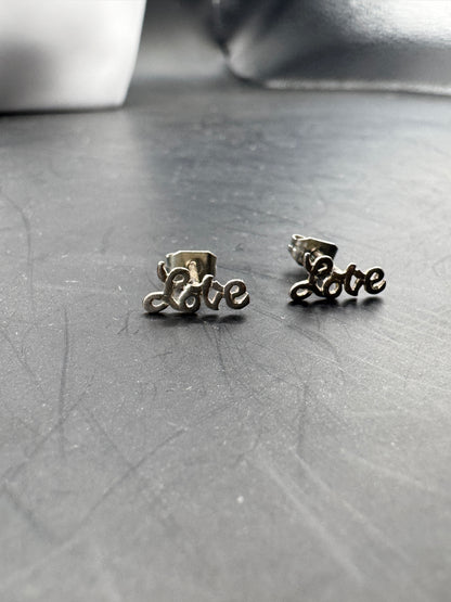 Vintage Sterling Silver LOVE Stud Earrings – Script Letter Earrings