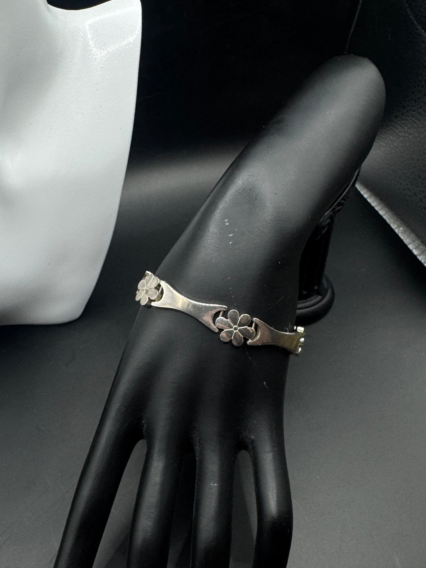 Vintage Mexican Sterling Silver 925 Bracelet – Floral Link Design, Taxco Style, Mid-Century