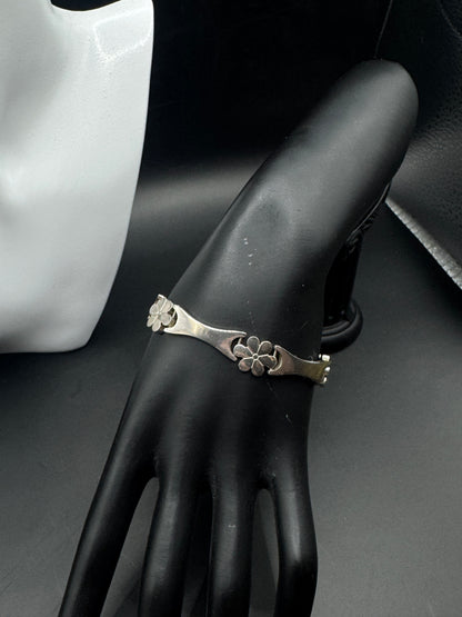 Vintage Mexican Sterling Silver 925 Bracelet – Floral Link Design, Taxco Style, Mid-Century