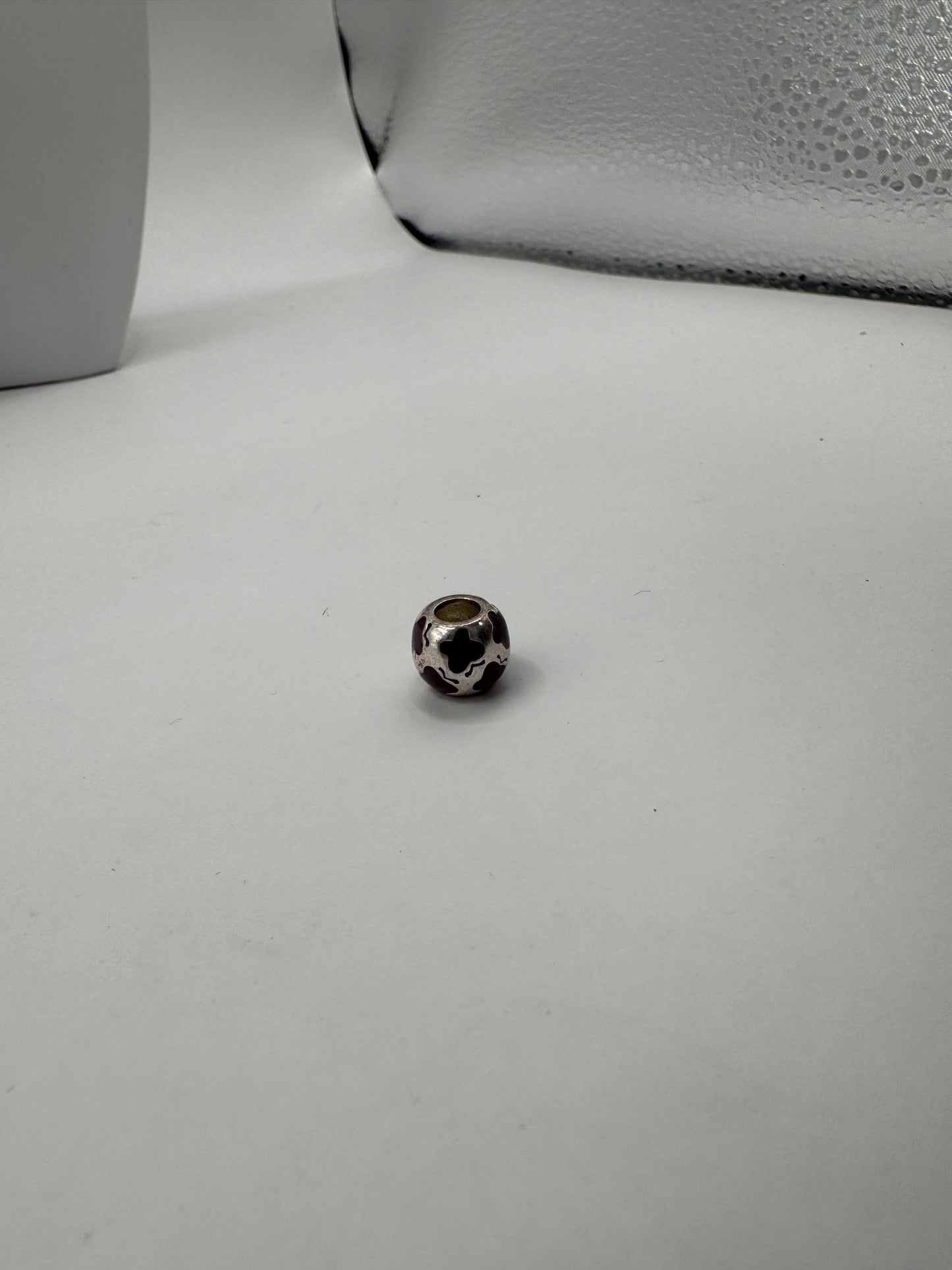 Sterling Silver 925 Charm – Purple Enamel Floral Bead