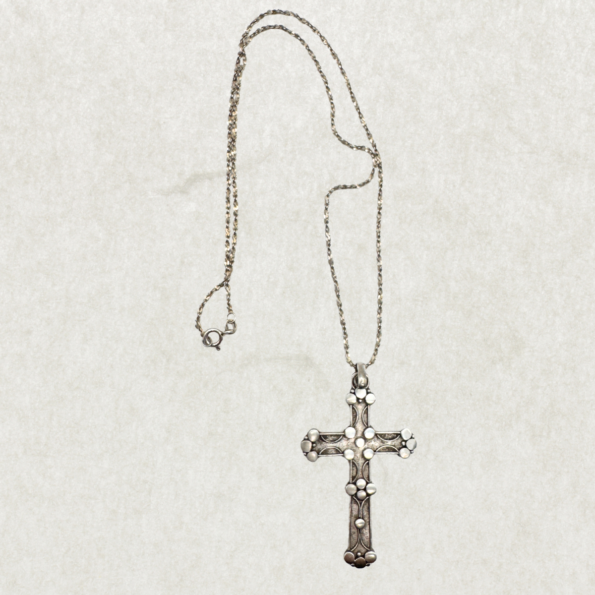 Large Vintage Sterling Silver Cross Necklace – Ornate Design, 925