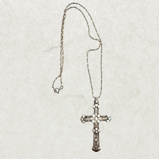 Large Vintage Sterling Silver Cross Necklace – Ornate Design, 925
