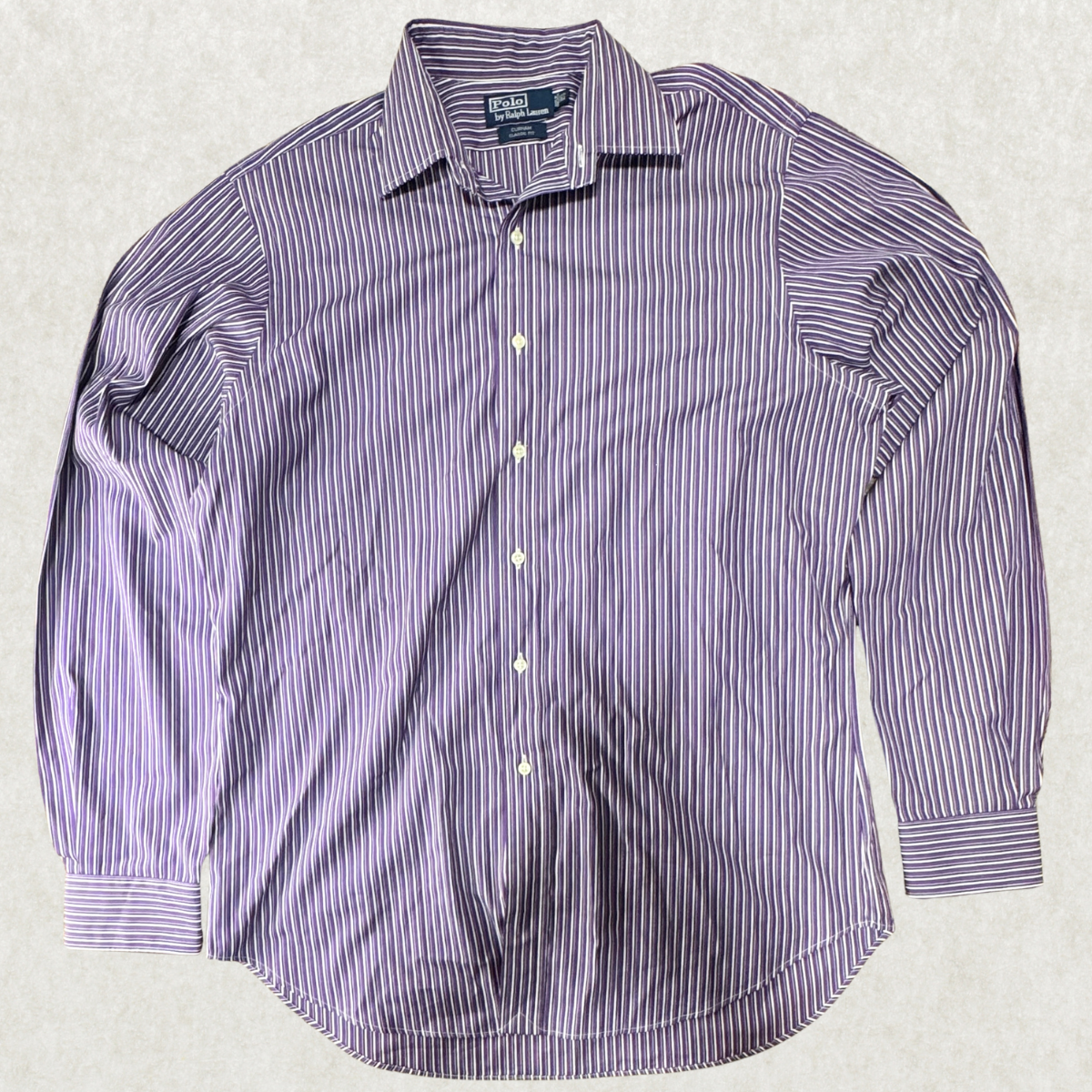 Vintage 90s Polo by Ralph Lauren Dress Shirt – Size 16.5 (36–37), Purple/White Stripe, Long Sleeve