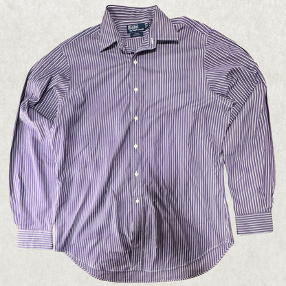 Vintage 90s Polo by Ralph Lauren Dress Shirt – Size 16.5 (36–37), Purple/White Stripe, Long Sleeve