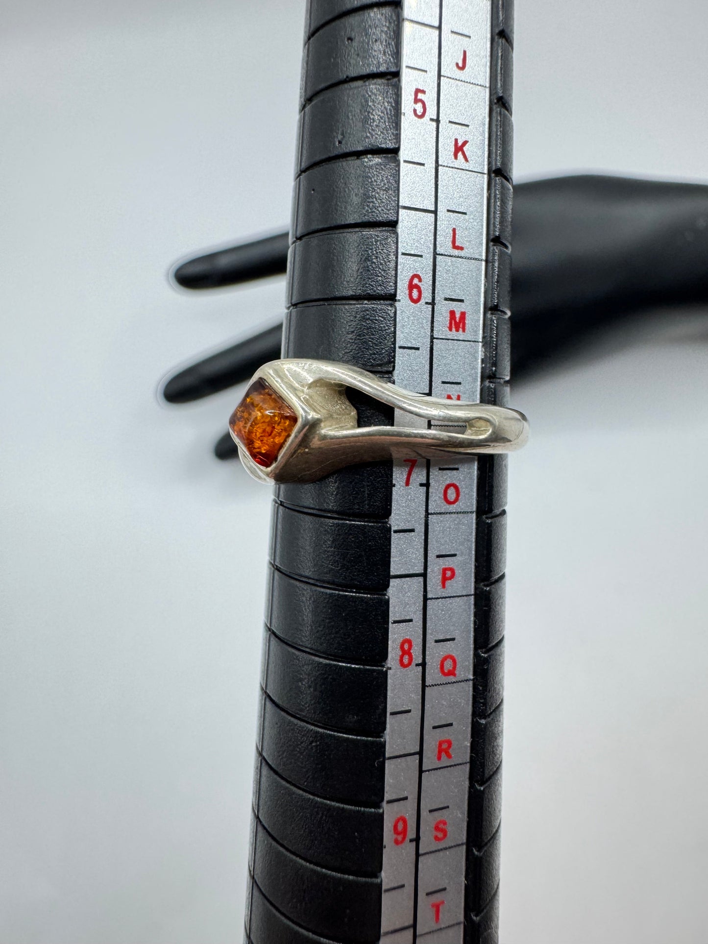 Silver 925 Geometric Amber Ring Size 7