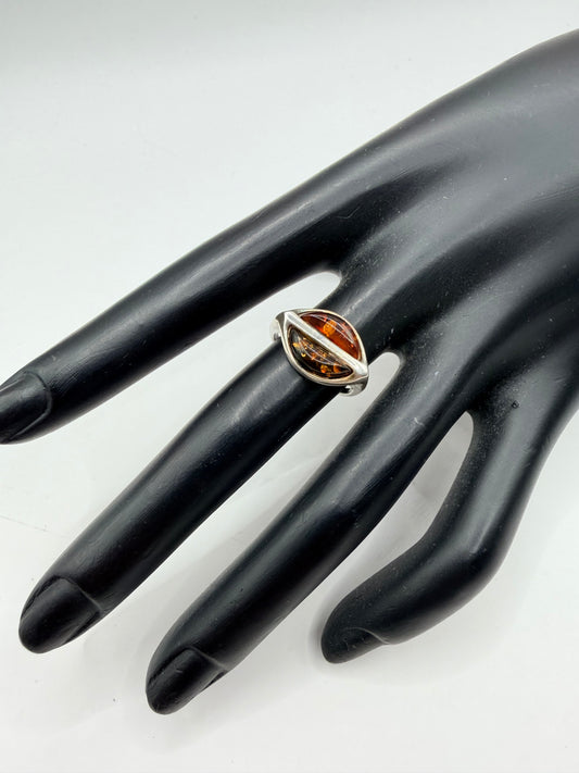 Sterling Silver Split Amber Ring - Size 5.5
