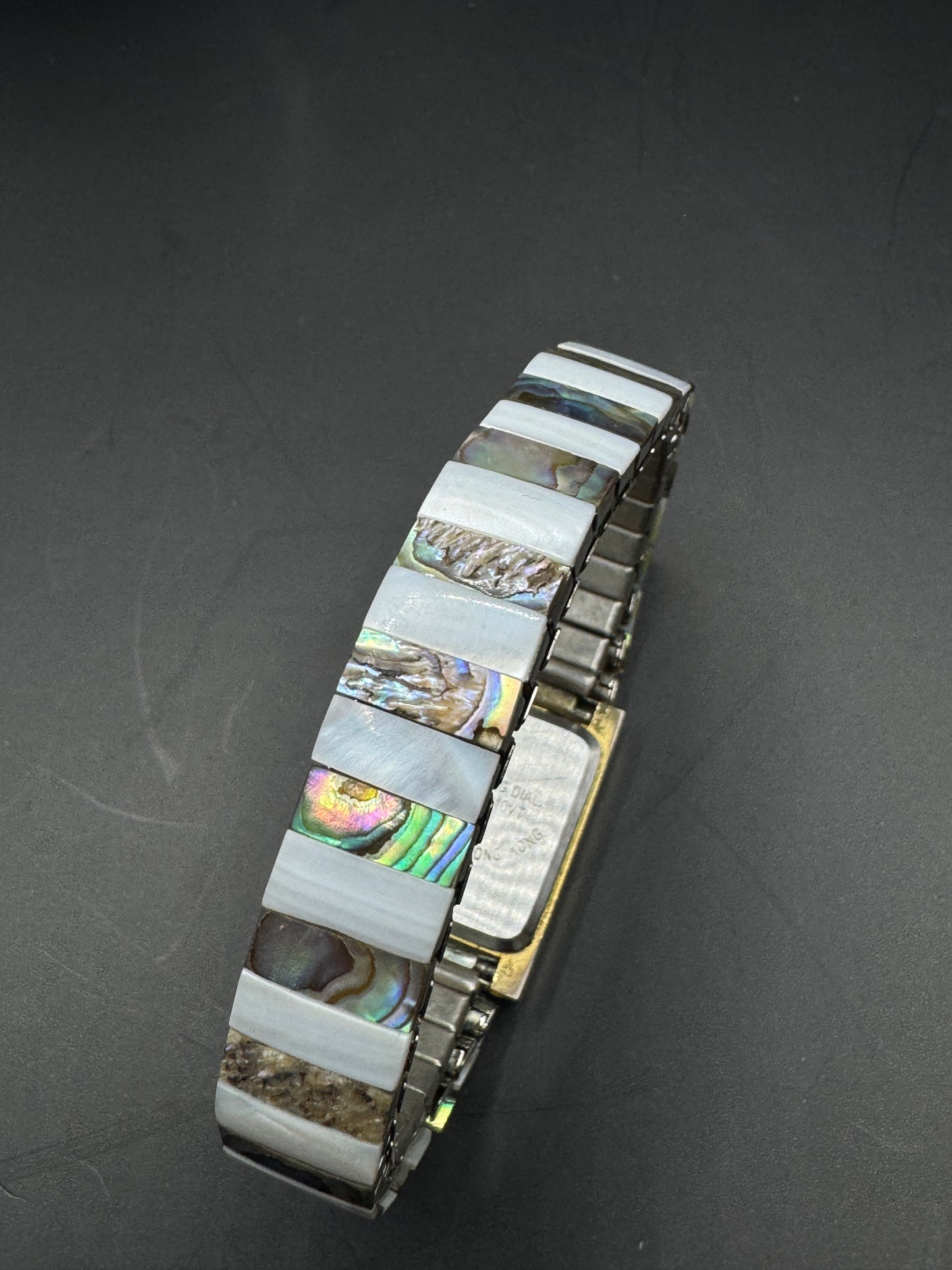 Vintage Gemtime Ladies Watch – Abalone Shell Dial & Stretch Bracelet, Working, Unique Statement Piece