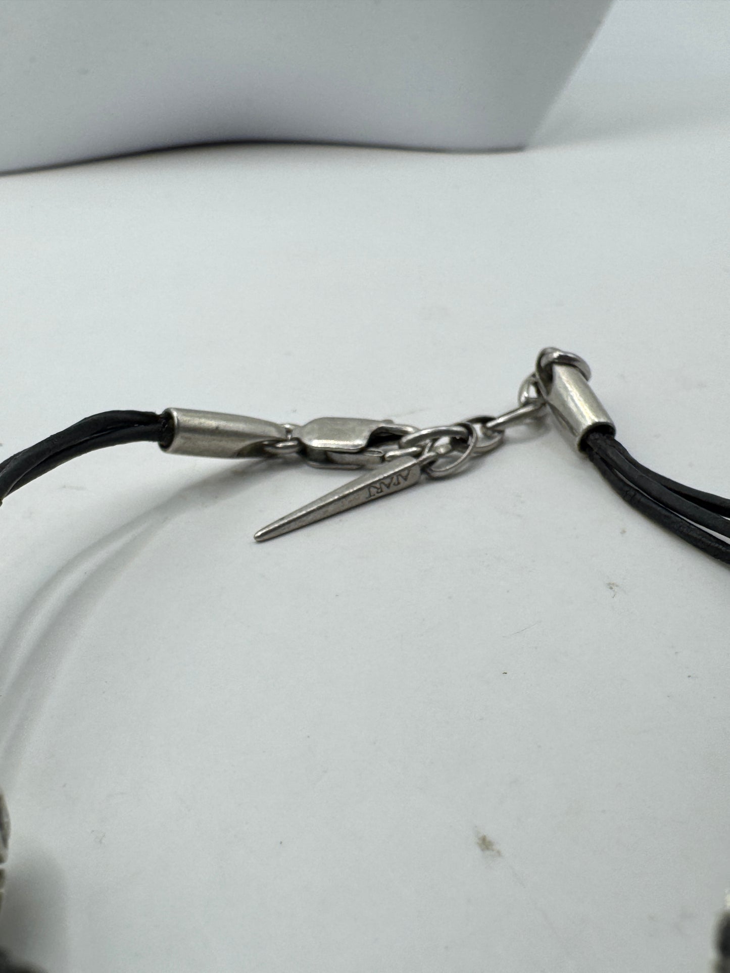 Vintage APART Sterling Silver & Leather Charm Bracelet – Black Rhinestone European Bead Style