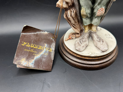 Giuseppe Armani Florence Capodimonte Clown Sculpture – Signed G. Armani – Hand Painted Sculpture on Wood Base – 14” Tall