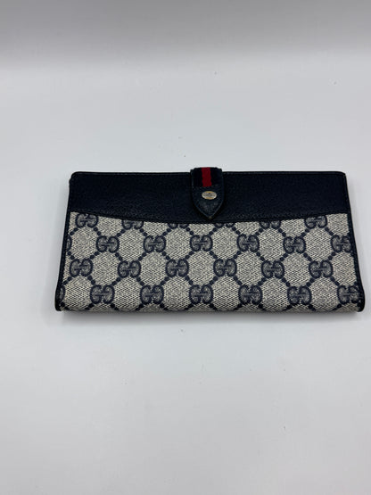 Authentic Gucci Accessory Collection GG Canvas Trifold Wallet in Blue – Excellent Condition