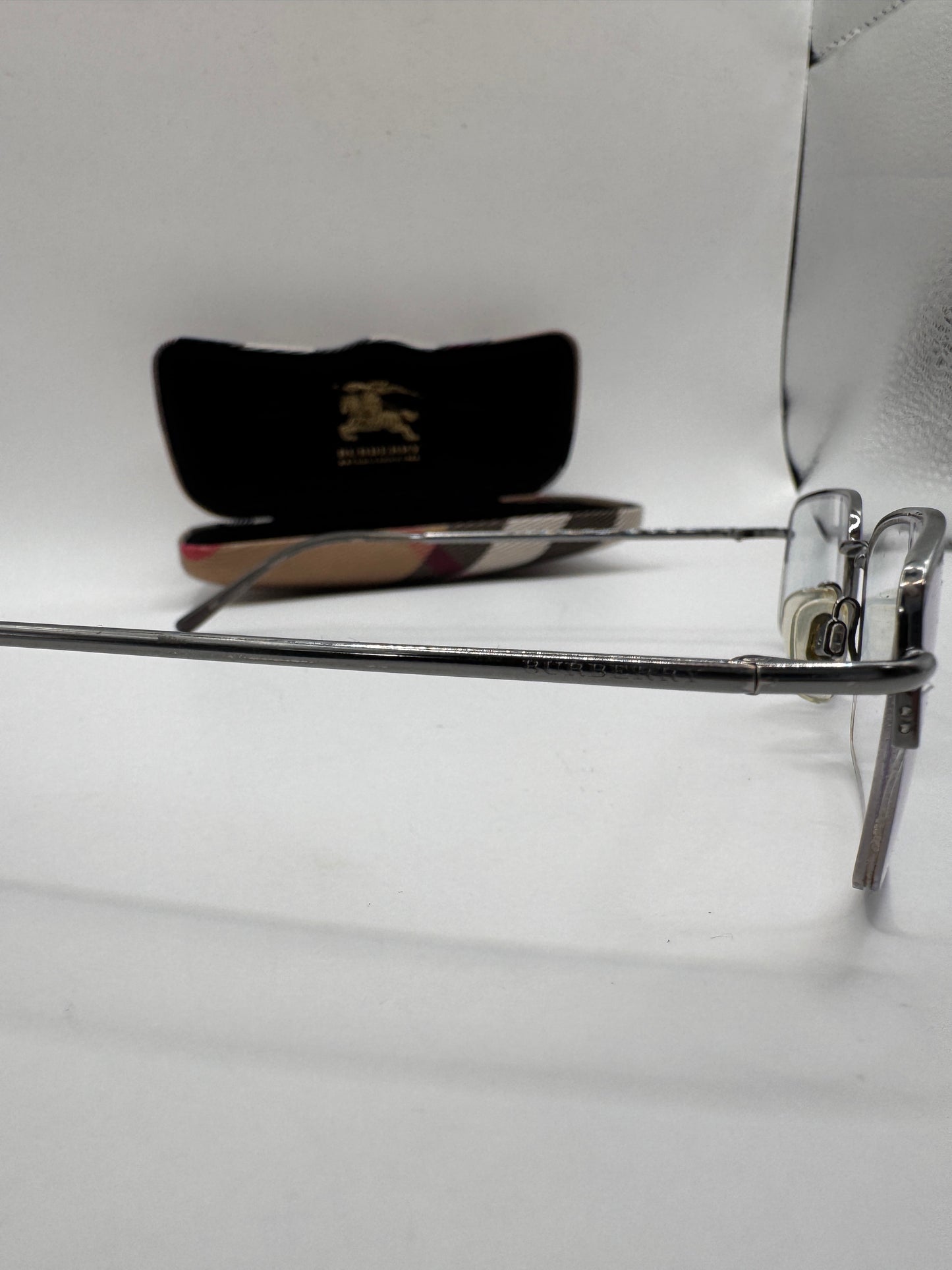 Burberry B 1068 1003 Half Rim Eyeglasses – Gunmetal Silver, Used, Good Condition  (Frame Only, Prescription Lenses Installed)