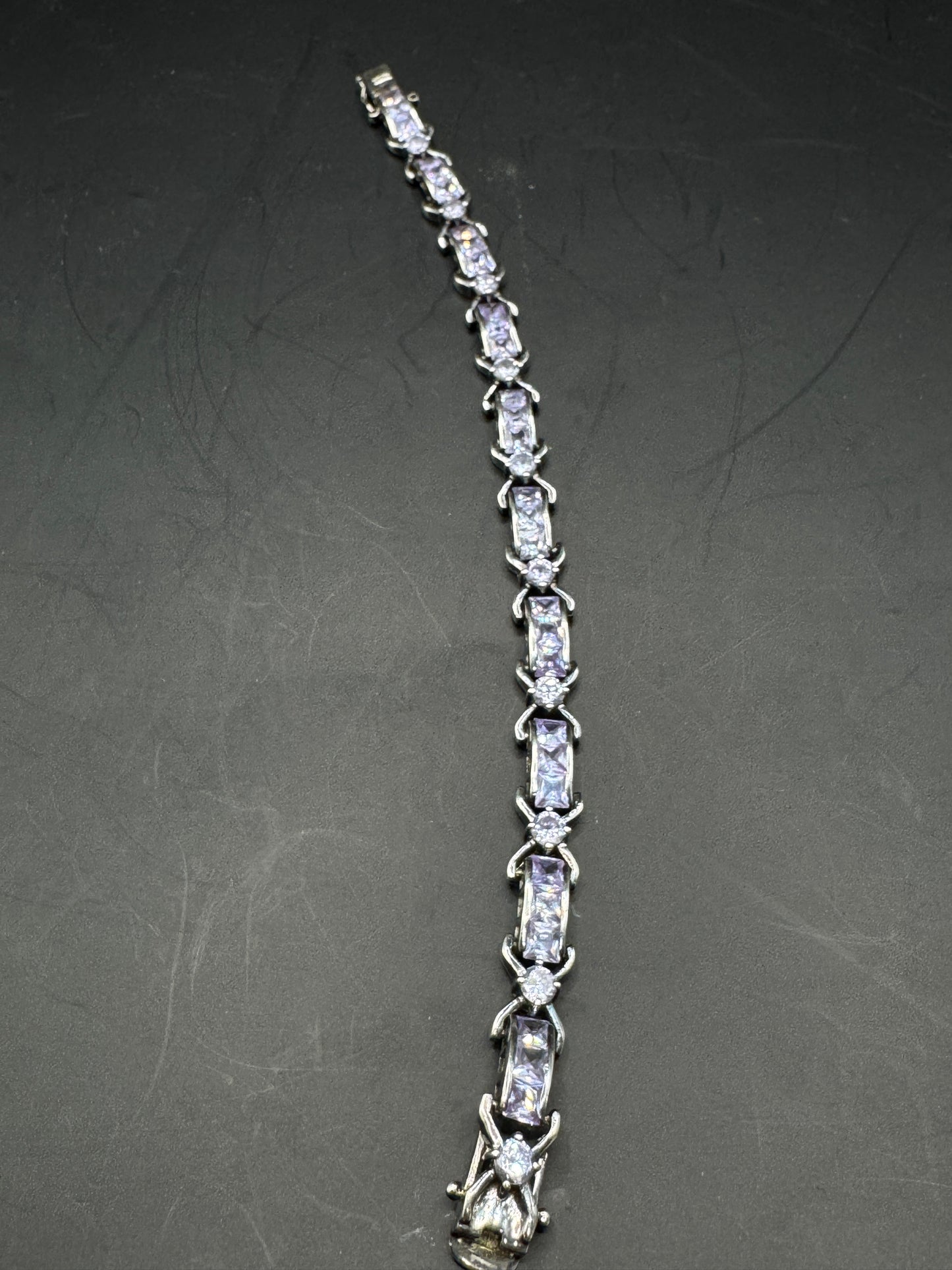 Vintage Sterling Silver 925 Purple Stone Tennis Bracelet – Lavender CZ Link Bracelet – 7.5” – Elegant Statement Jewelry