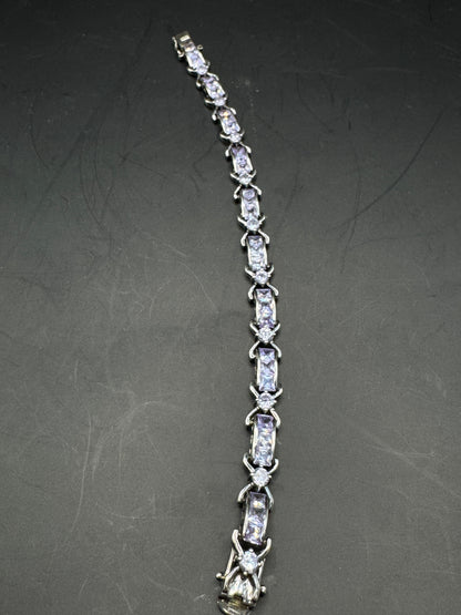 Vintage Sterling Silver 925 Purple Stone Tennis Bracelet – Lavender CZ Link Bracelet – 7.5” – Elegant Statement Jewelry