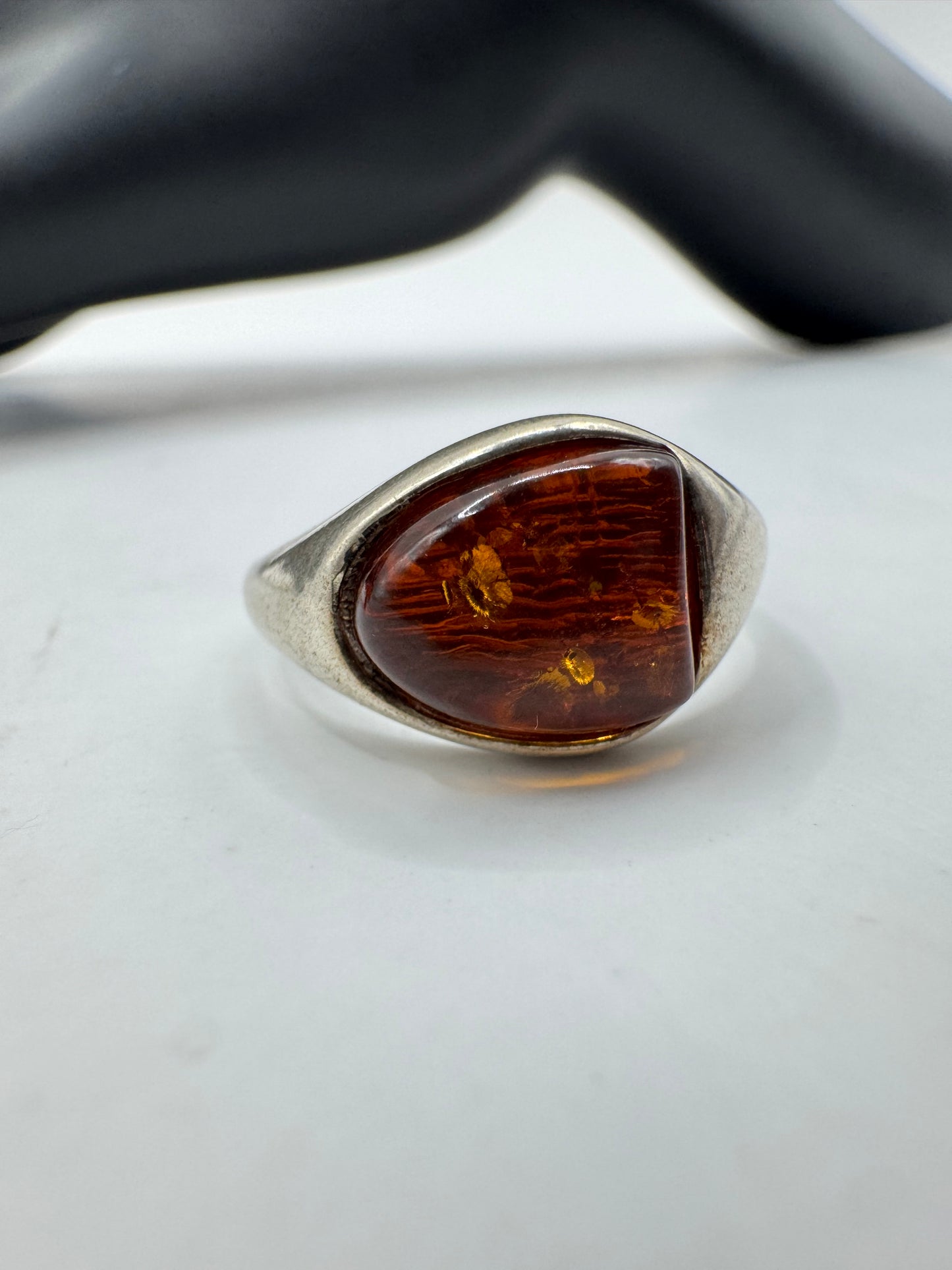 Sterling Silver Amber Shield Ring Size 7.5