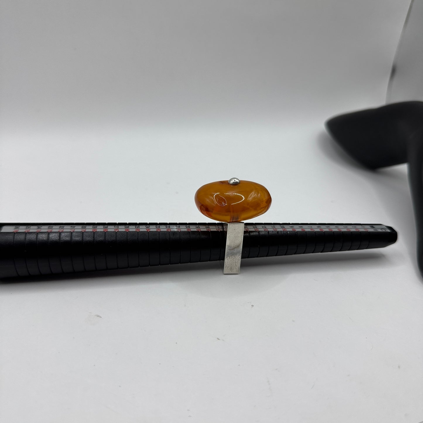 Mogens Godskesen Sterling Silver Ring with Large Amber, Size 7.5