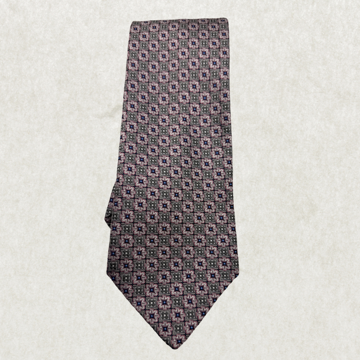 Vintage Bellissimo Silk Tie – 100% Silk, Geometric Floral Pattern