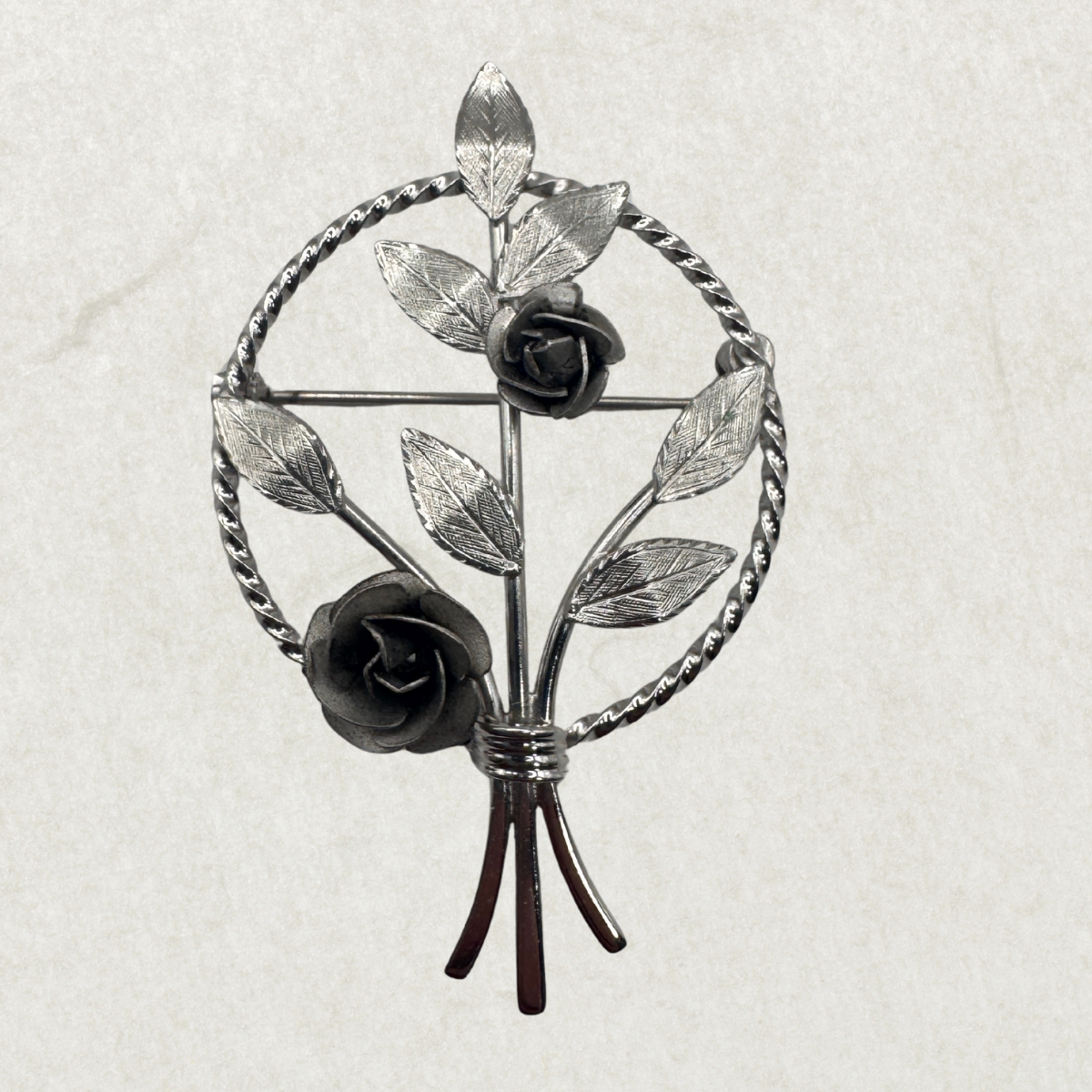 Fine Sterling Silver BOND BOYD Circular Floral Pin Brooch