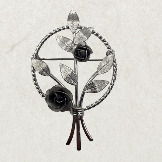 Fine Sterling Silver BOND BOYD Circular Floral Pin Brooch