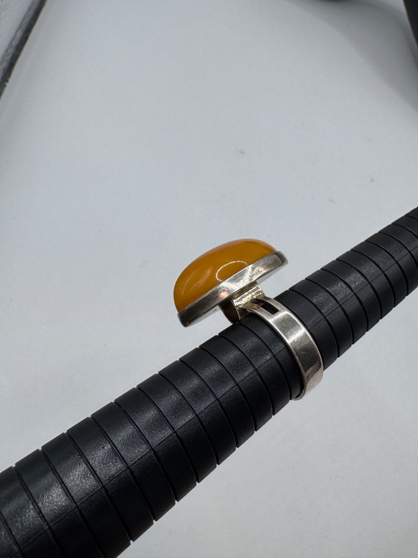 Sterling Silver Ring with Milk Amber, Size 9.5