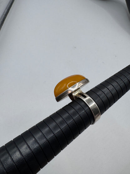 Sterling Silver Ring with Milk Amber, Size 9.5