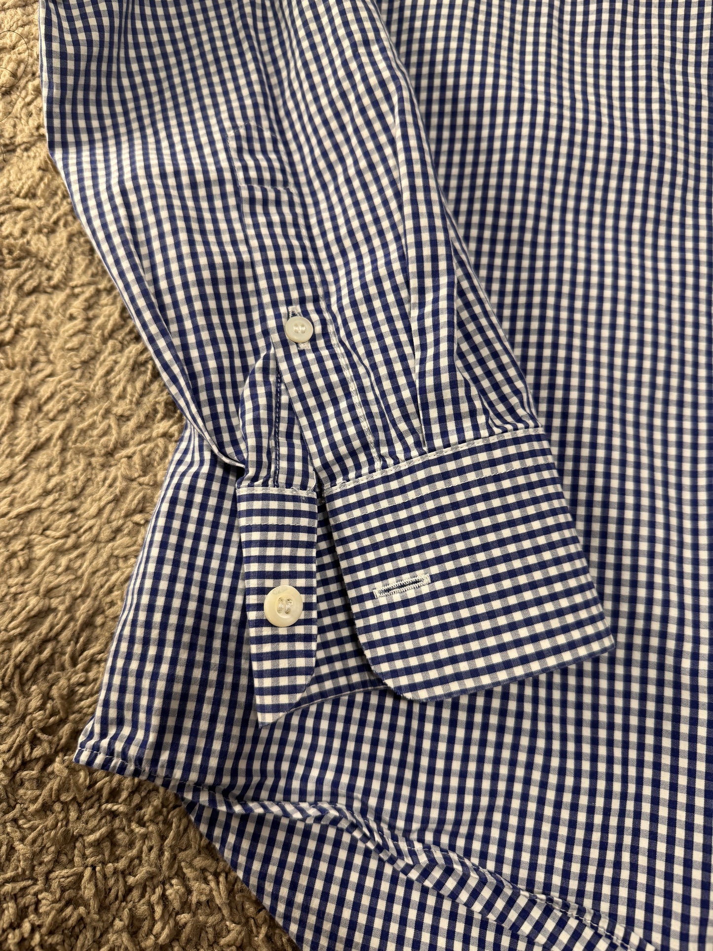 Authentic Prada Men’s Dress Shirt – Size 42 (16 1/2), Navy Gingham, Italian Luxury