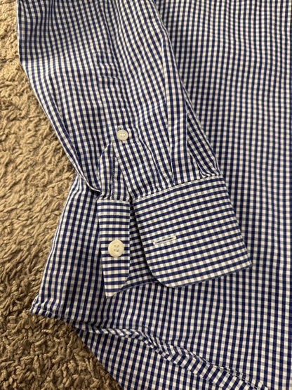 Authentic Prada Men’s Dress Shirt – Size 42 (16 1/2), Navy Gingham, Italian Luxury