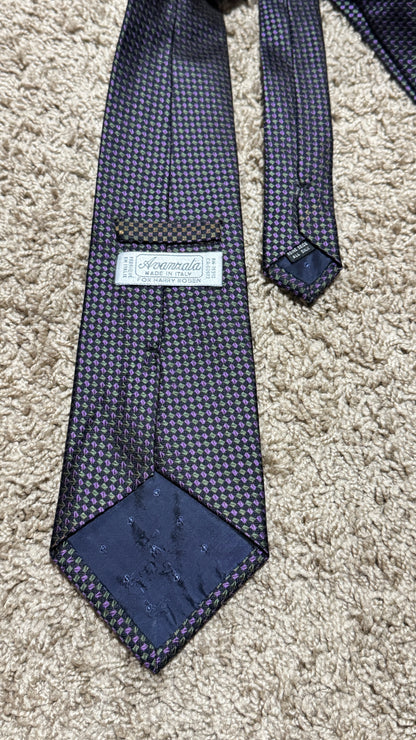 Vintage Aianzala for Harry Rosen 100% Silk Tie – Purple Green Geometric Italian Designer Necktie 57” x 4”