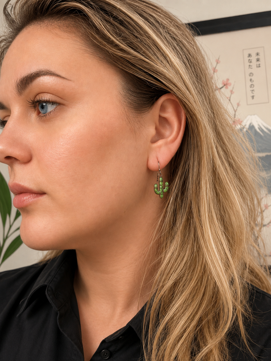 Vintage Sterling Silver Green Cactus Earrings