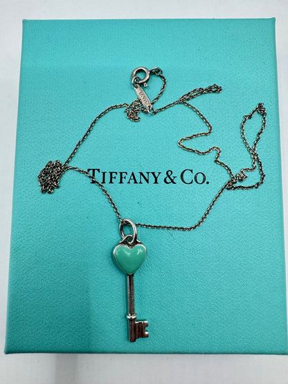 Tiffany & Co. Sterling Silver Heart Key Necklace – Turquoise Enamel