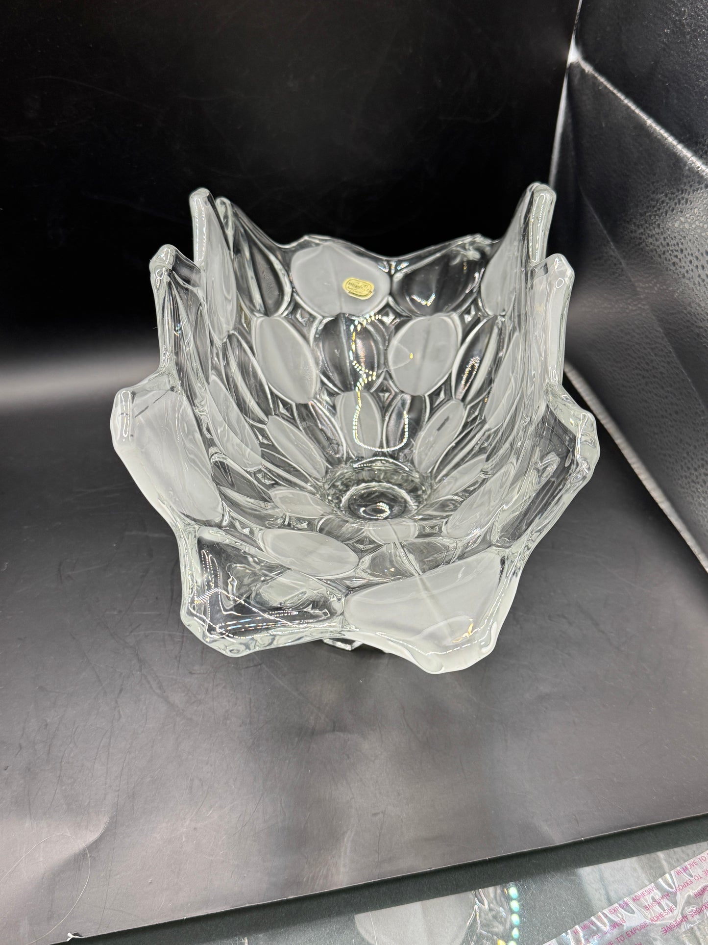 Vintage Bohemia Glass Footed Fruit Bowl – Frosted Crystal Centerpiece Made in Czechoslovakia 13.5”