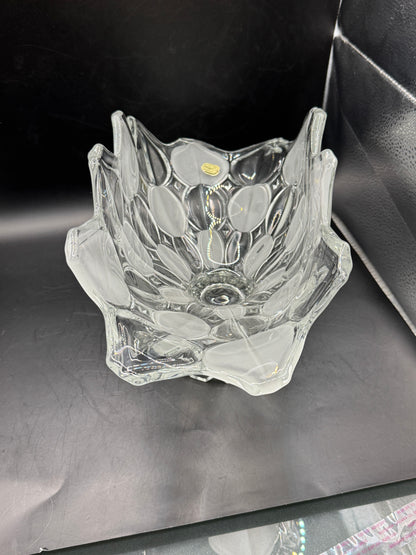 Vintage Bohemia Glass Footed Fruit Bowl – Frosted Crystal Centerpiece Made in Czechoslovakia 13.5”